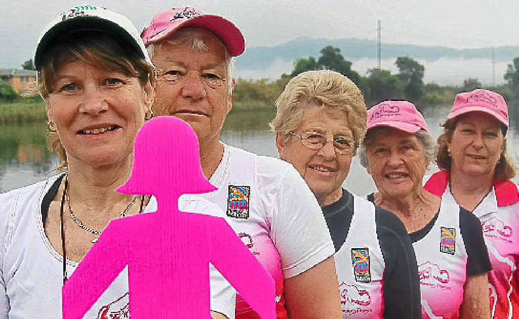 The Mount Warning dragon boat team members support breast cancer research. The Mount Warning dragon boat team members support breast cancer research.